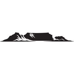 Black and white silhouette of table mountain on transparent background