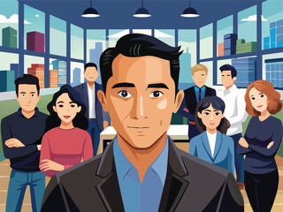 Obraz premium Diverse group of business professionals collaborating in a modern office environment. 