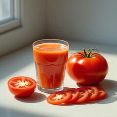Fresh tomato juice in glass 