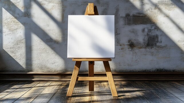 Blank canvas on wooden easel in sunlit room - Powered by Adobe
