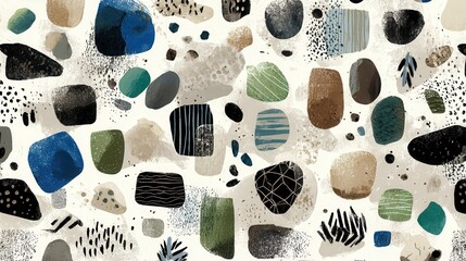 seamless abstract mixed media pattern with geometric shapes on light background. seamless abstract polka dot pattern with grunge textures in navy and sage