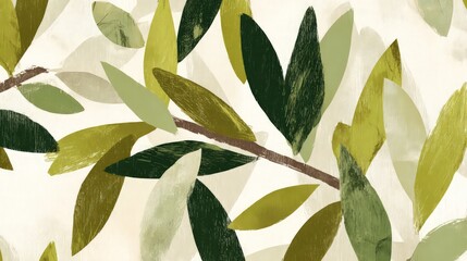 Abstract Botanical Pattern With Green And Yellow Leaves