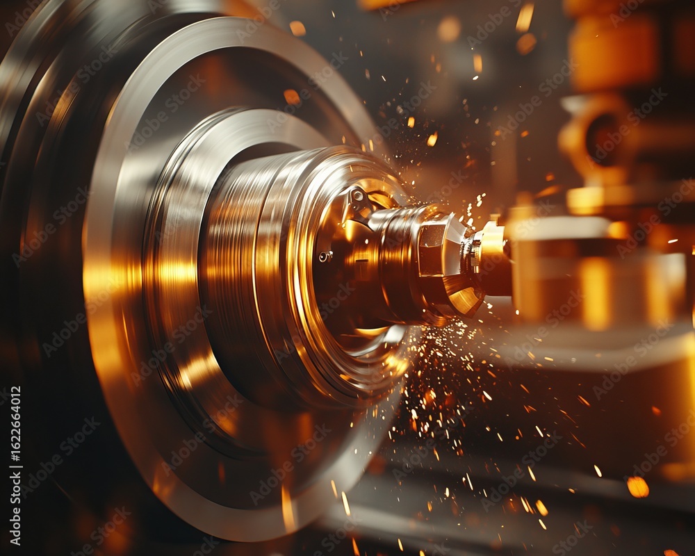 Poster advanced automated manufacturing techniques in mechanical workshop with cnc mill for titanium parts