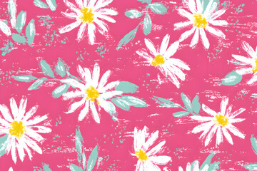 Pink and white daisy seamless floral texture perfect for textile prints