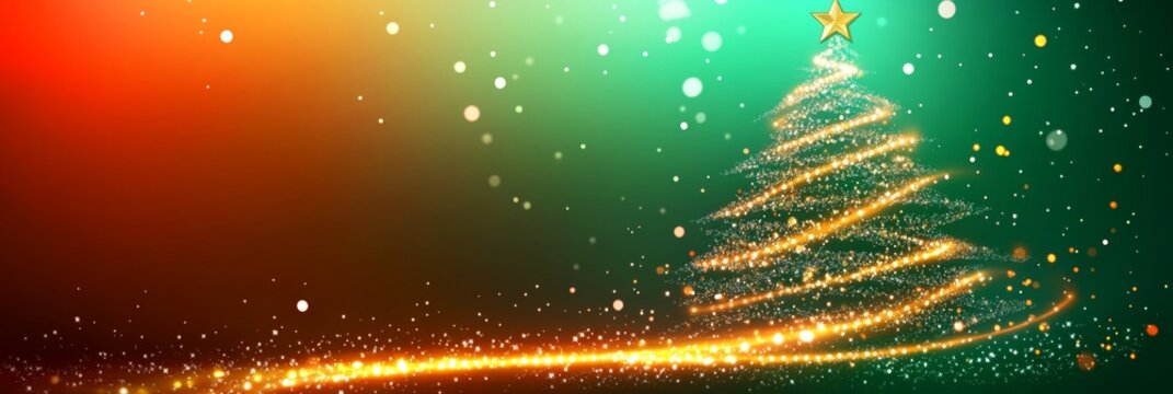 Stunning Christmas Tree Adorned with Golden Lights Against a Dark Bokeh Background for Celebration
