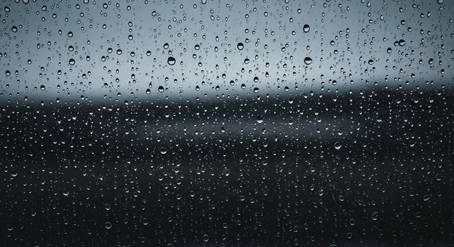 Raindrops cover a window blurring a grayscale landscape behind - Powered by Adobe