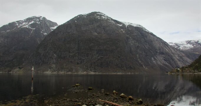 Wide shot of the Simadalsfjorden, Eidfjorden with Stola, Hotlenuten in background