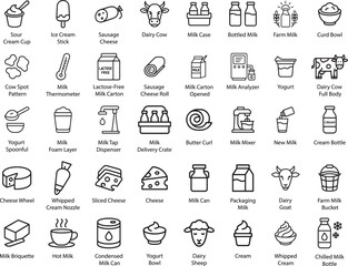 Dairy Products Line Icons, Vector Illustration.