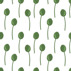 Seed Pod Seamless Stem Pattern, Green Bud and Stem Botanical Print, Minimalist Plant Stem Repeat Design