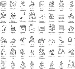 Elderly People Line Icons, Vector Illustration