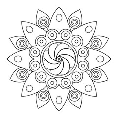 Circular Mandala with Repeating Paisley Shapes Coloring Page