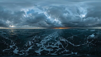 Spherical 360° HDRI Panorama of a High-Resolution Stormy Marine Scene