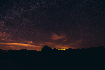 A sky full of stars above Wadi Rum valley in Jordan