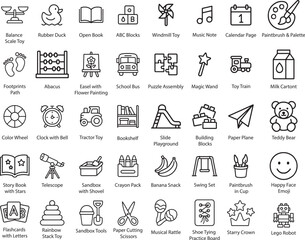 Toy Icons Vector Set, Line Art Illustration. Isolated.