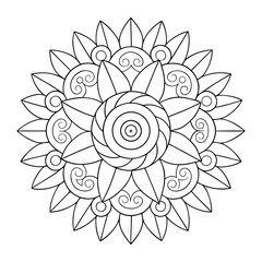 Circular Mandala with Repeating Spiral and Swirl Patterns Coloring Page