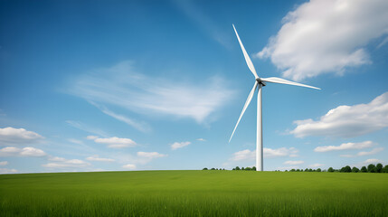 Low-Angle View of Wind Turbine In the Day with Clear Sky, Onshore Wind Farm, Wind Energy, Sustainable Energy
