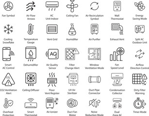 HVAC System Icons, Vector Illustration, Isolated on White Background