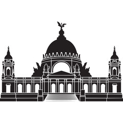 Silhouette of a grand building with dome and eagle statue on transparent background