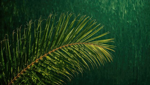 Tropical palm leaf displaying fine linear textures
