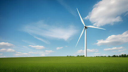 Low-Angle View of Wind Turbine In the Day with Clear Sky, Onshore Wind Farm, Wind Energy, Sustainable Energy