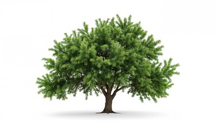 Solitary eucalyptus tree with green leaves on a white backdrop