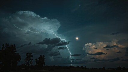 Amazing thunderstorm under the glow of the moon