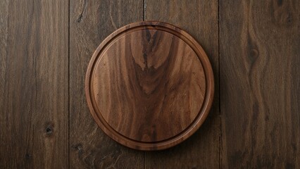 Handmade round wooden board featuring walnut wood grain.