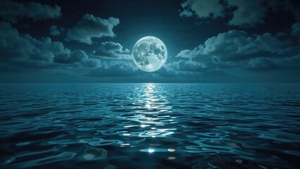 Fototapeta premium Dreamlike painting showing a bright full moon's reflection on the sea
