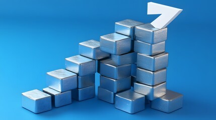 Abstract Metal Cubes Ascending Staircase Growth Chart