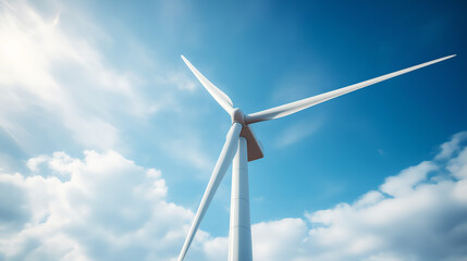 Low-Angle View of Wind Turbine In the Day with Clear Sky, Onshore Wind Farm, Wind Energy, Sustainable Energy