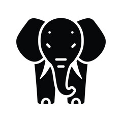 Stylized Black Elephant Vector Illustration, Standing Front View, Majestic Wildlife Animal Logo Icon