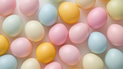 Assorted vivid Easter eggs placed on a clean white base