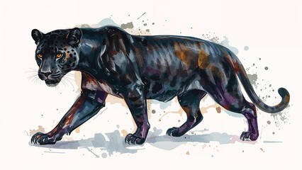 Fototapeta premium Watercolor painting of a dark jaguar