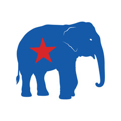 Blue Elephant with Red Star Vector, Republican Political Party Symbol, USA Election Campaign Icon Graphic Design