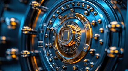 Close-up of intricate, metallic vault, golden center