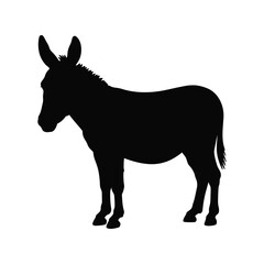 Black Donkey Silhouette Vector Illustration, Farm Animal Icon, Isolated Mule or Burro Profile, Simple Graphic Design