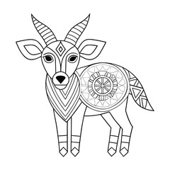 Geometric Antelope Filled with Tribal and Mandala Patterns Coloring Page