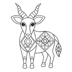Geometric Hartebeest Filled with Tribal and Mandala Patterns Coloring Page