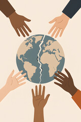 Diverse Hands Reaching for a Fractured Earth, Unity and Hope