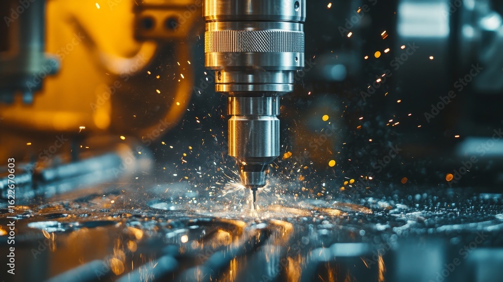 Poster intricate metalwork machining process using advanced cnc milling machine for high precision cutting