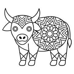 Geometric Yak Filled with Tribal and Mandala Patterns Coloring Page