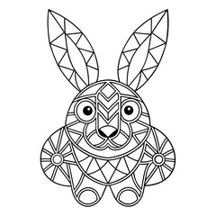 Geometric Rabbit Filled with Tribal and Mandala Patterns Coloring Page