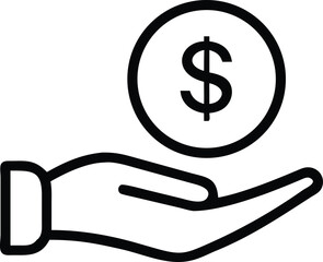 Investment Icon: An illustration of an outstretched hand cradling a dollar coin, representing financial support or monetary allocation.