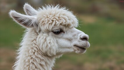 Obraz premium Portrait of a white llama displaying ears facing opposite ways