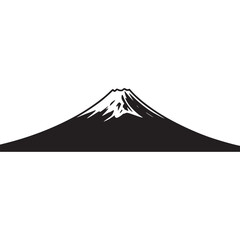 Black and white silhouette of mount fuji on transparent background