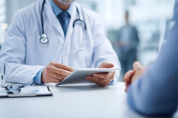 Fototapeta premium Doctor using tablet in consultation room.