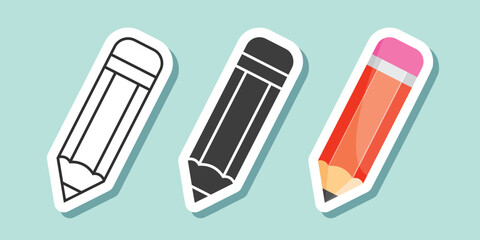 Pencil icon set sticker collection in flat style. Office supplies vector illustration on isolated background. Writing sign business concept.