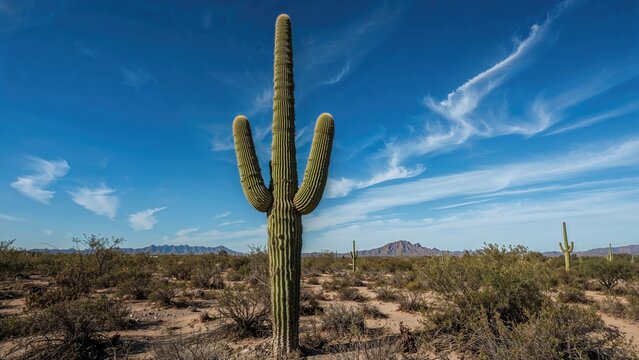 Desert plant growing under a bright blue sky in an arid environment