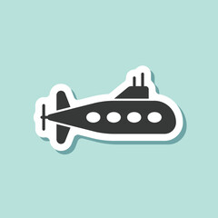 Submarine sticker icon in flat style. Bathyscaphe vector illustration on isolated background. Underwater transport sign business concept.