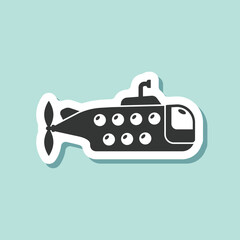 Submarine sticker icon in flat style. Bathyscaphe vector illustration on isolated background. Underwater transport sign business concept.